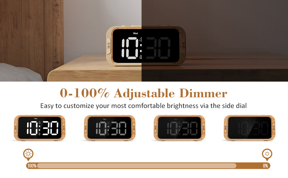 Odokee Digital Dual Alarm Clock for Bedroom, 0100 Dimmer