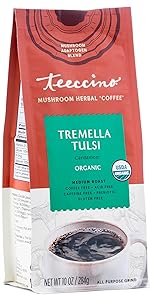 Teeccino stress relieving Tulsi tea with tremella mushrooms is a skin and beauty tea for clear skin
