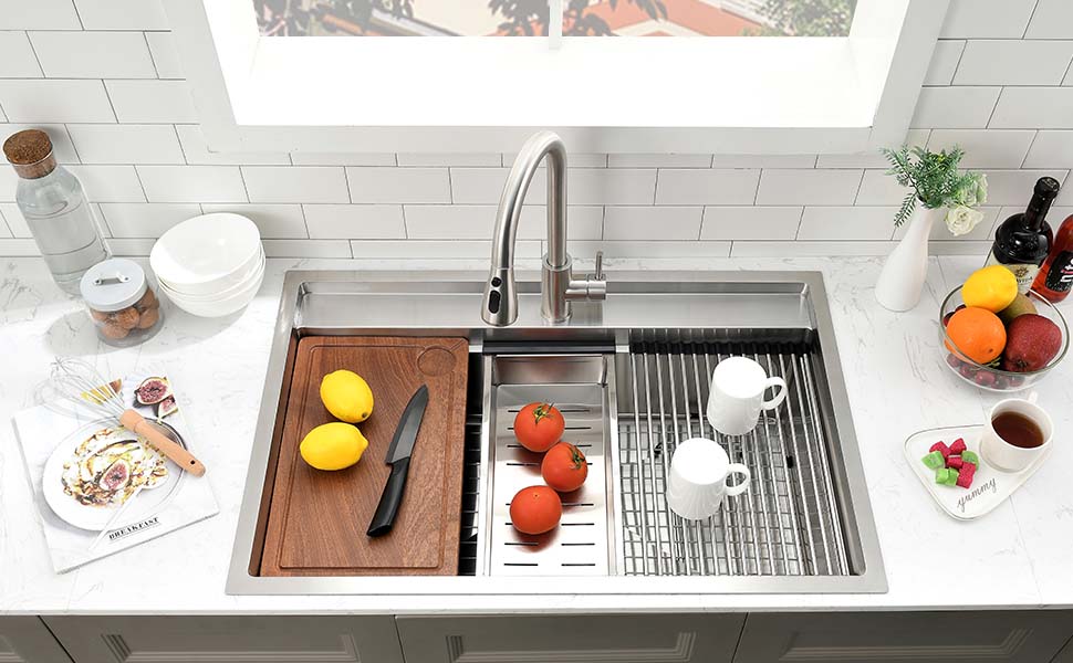 32 Inch Drop In Kitchen Sink Splash Guard Workstation Wesliv 32x19