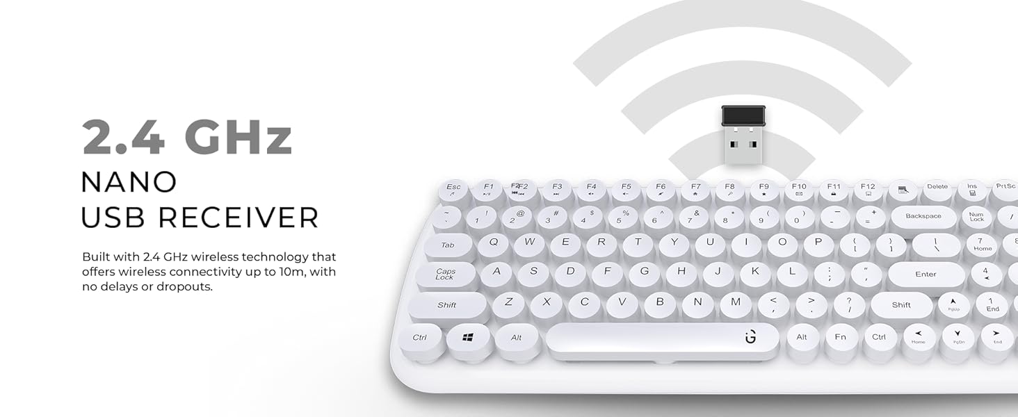 iGear KeyBee Retro Typewriter Inspired 2.4GHz Wireless Keyboard with Mouse Combo for Desktop/Laptop and Devices with USB Support, Single Nano Receiver, Round Keycaps, Cleaning Brush (White) (White) 23 iGear KeyBee Retro Typewriter