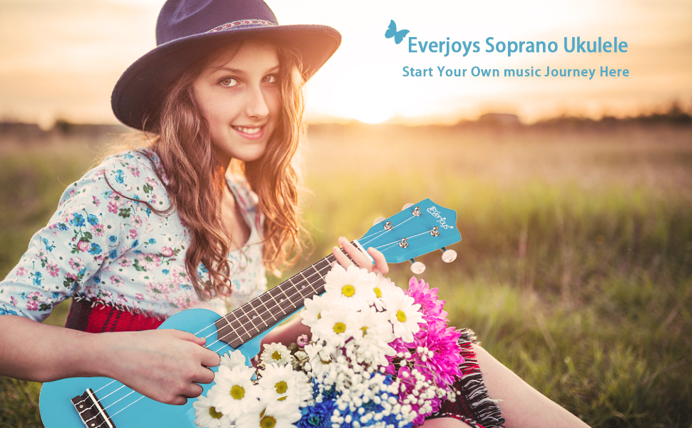 Everjoys Soprano Ukulele Beginner Pack21 Inch w/Free