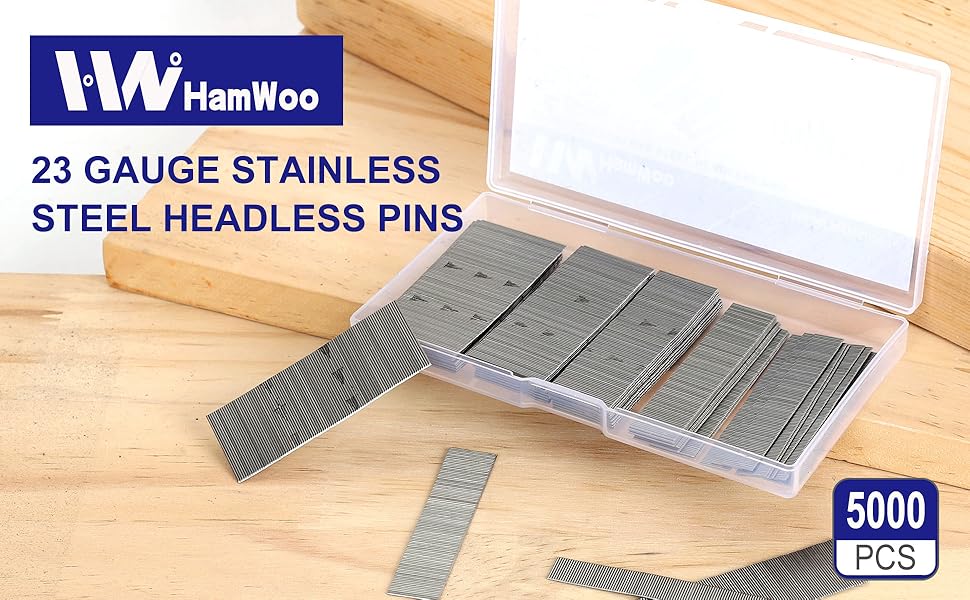 HAMWOO 5000Pcs 23 Gauge Stainless Steel Pin Nails, Headless Pinner