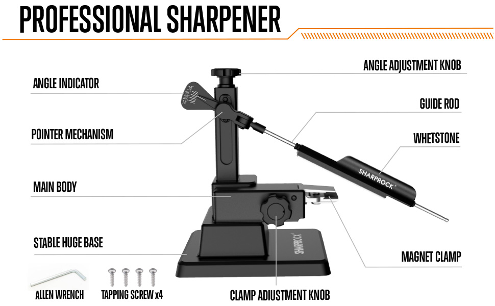SHARPROCK Professional Knife Sharpener 3 Whetstones