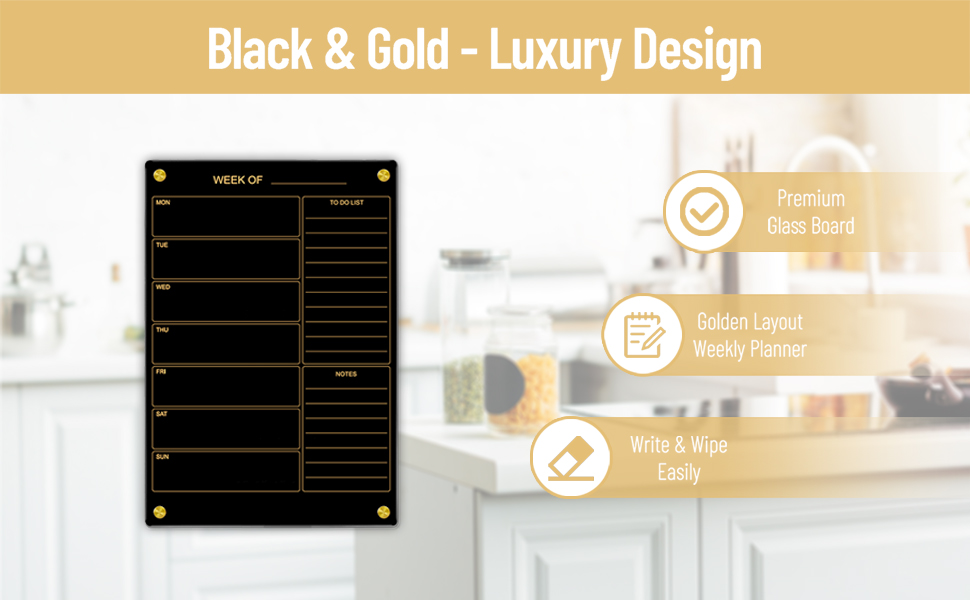 Aitakatta Black Glass Dry Erase Board, 35.4 X 23.6 inches