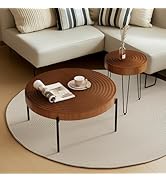 2 Piece Modern Farmhouse Living Room Coffee Table Set, Nesting Table Round Natural Finish with Ha...