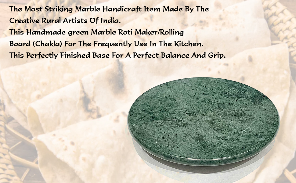 VINAYAK CRAFTERS Green Marble Roti Roller/Chakla with Belan/Rolling Pin, 22 Cms SPN-MX9E8 SPN-MX9E8