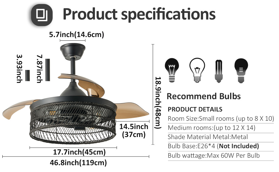 zheshirui 42 Inch Farmhouse Fandelier Ceiling Fans with