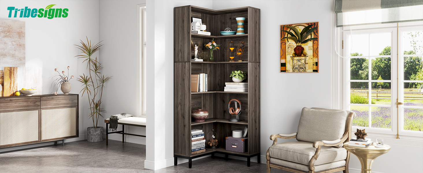 Tribesigns 71 inches Corner Bookcase, 6Tiers LShaped