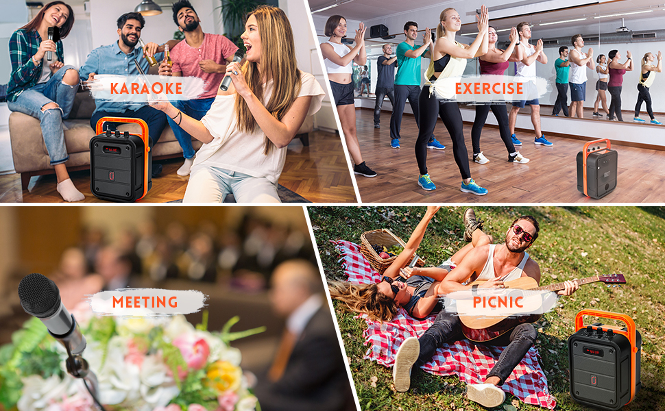 JYX Portable Karaoke Machine Bluetooth Speaker with Wireless Microphone, Pairing with TWS, FM