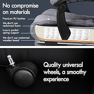 ELFORDSON Massage Office Chair With Footrest Executive Gaming Seat Breathable Fabric Upholstery, Grey 16 DP07