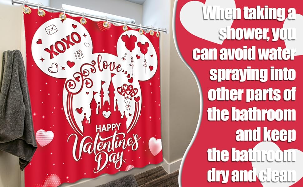 Valentines Day Shower Curtain,Valentine Decor Red Mouse