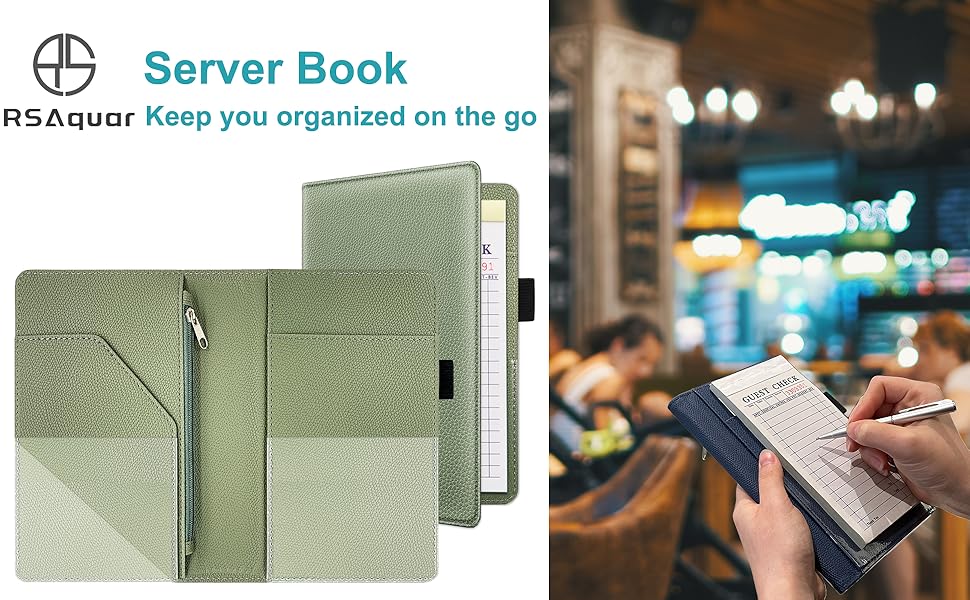 Amazon.com: RSAquar Server Book with Zipper Pocket, Premium Leather ...