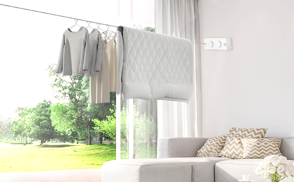 Yosuny Retractable Clothesline Indoor and Outdoor, 16.7Ft None Sagging Twin Drying