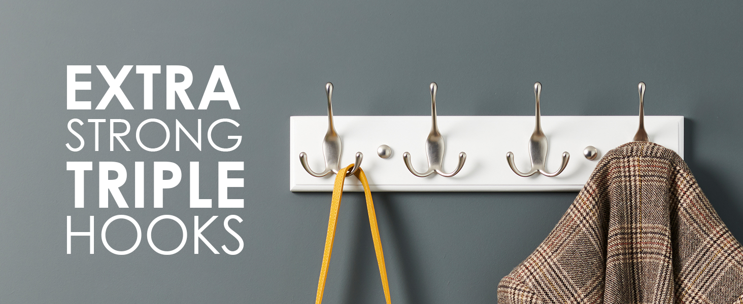 LARHN White Coat Hooks Wall Mounted Coat Rack 4 Triple White Coat