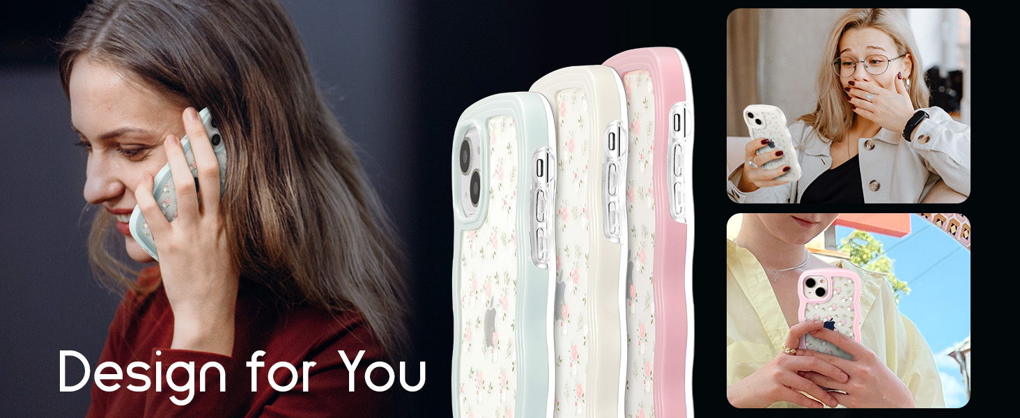 ZCDAYE Floral Case Compatible with iPhone 13, Aesthetic Flower Pattern & Cute Curly Wavy Shape Phone Case for Women Girls,Soft TPU Shockproof Cover for iPhone 13 (6.1 inch), Pink 15 iPhone 13 iPhone 14 iPhone 15 Phone Case cover