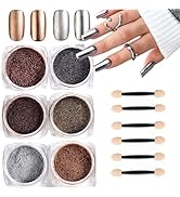6 Boxes Chrome Nail Powder Metallic Mirror Effect Chrome Powder for Nails Holographic Aurora Chro...
