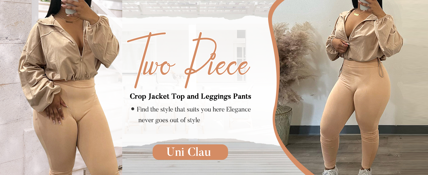 2 Piece Outfit Tracksuit Zip Up Long Sleeve Drawstring Crop Jacket Top Bodycon Leggings Pants Sets