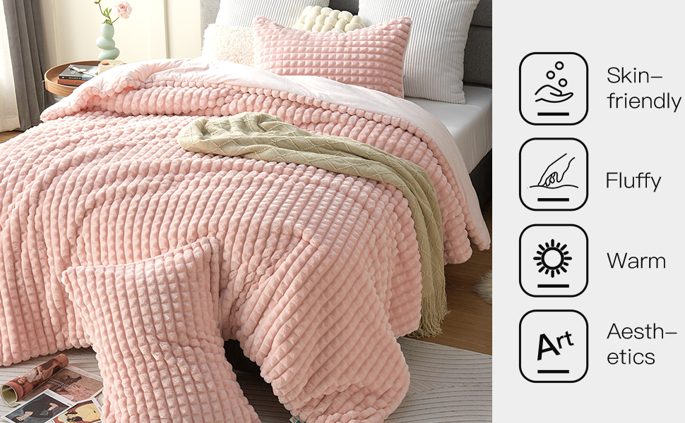 Plush & Plaid 3Piece Queen Fluffy Fleece Comforter Set