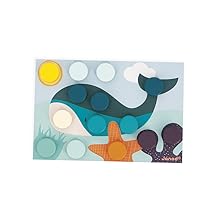 Janod My First wooden mosaics kit with 6 punched cards and 38 pieces for children ages 2 and up.