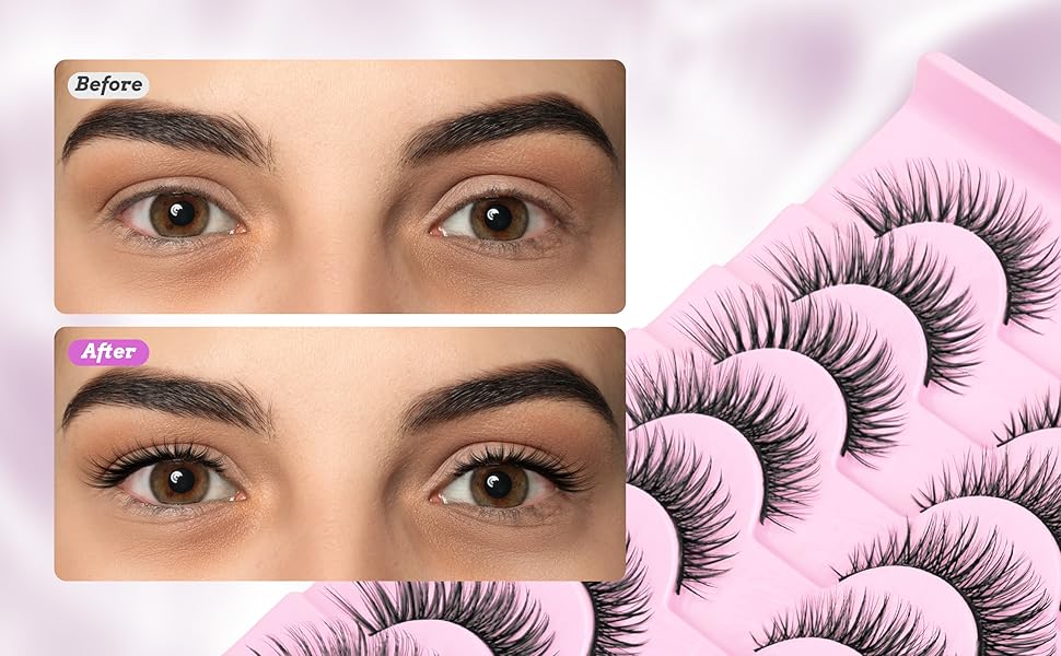 10 Pairs Wispy False Eyelashes with Clear Band, 14MM Fluffy Cat Eye Lashes