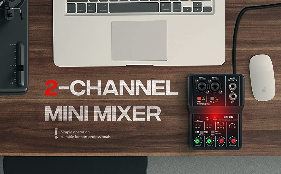 Imaginea Q12 Audio Mixer 2 Channel USB Audio Interface, 48V Phantom