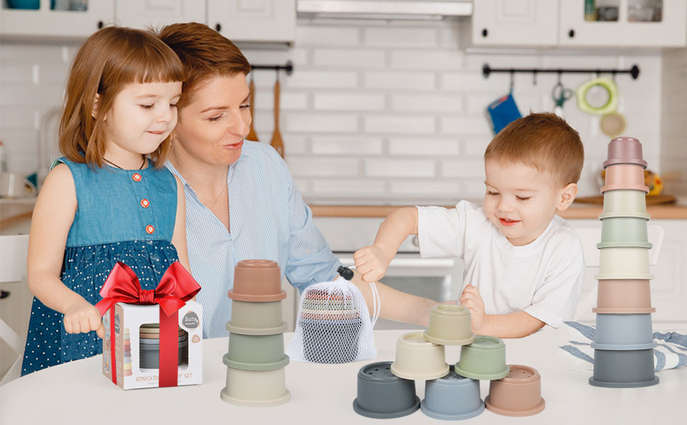 Stacking Cups Baby Toy 612 Months, Toddler Nesting Cups Set for Boys