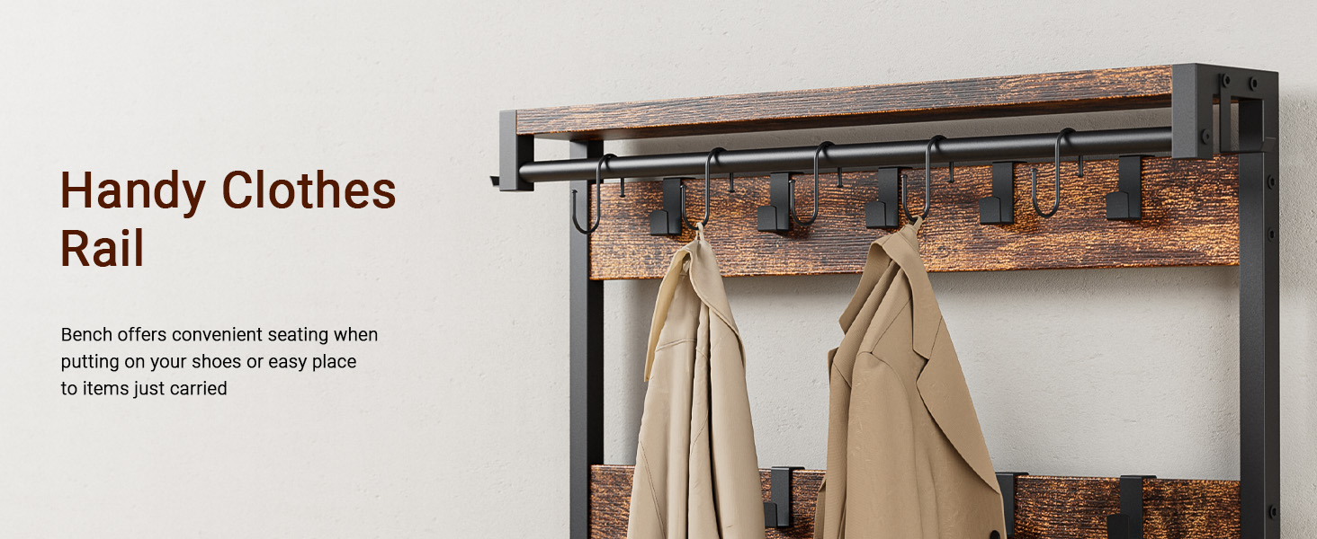 hall tree with bench and shoe storage
