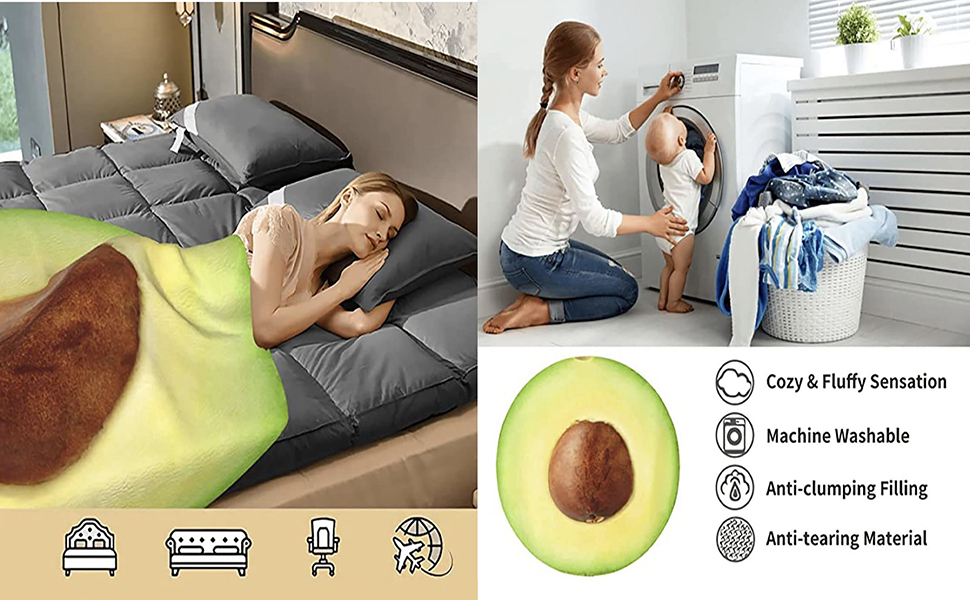 Avocado Fruit Blanket, Soft and Realistic Avocado Pattern, Interesting