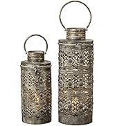 WHW Whole House Worlds Moroccan Temple Lanterns, Luxury Floor Hurricanes, Set of 2, for LED or Wa...