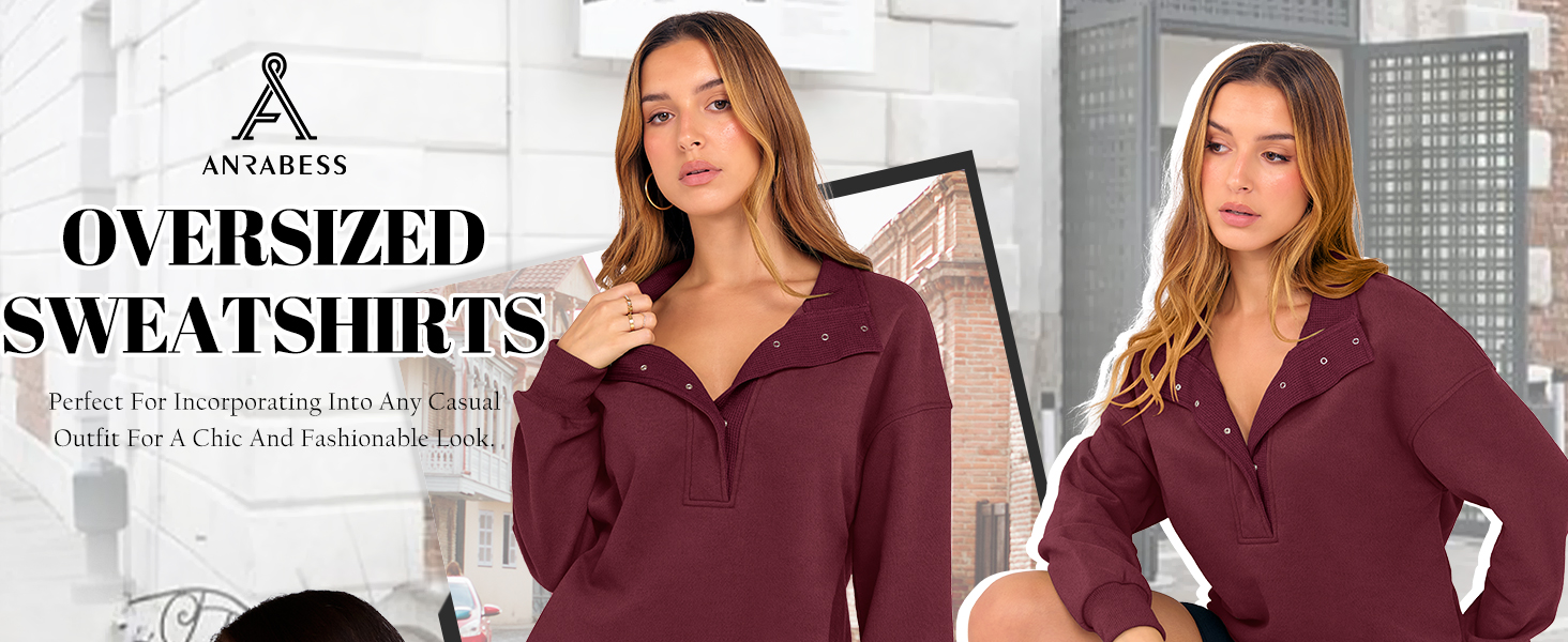 Sweatshirt for Women Oversized Button Henley Neck