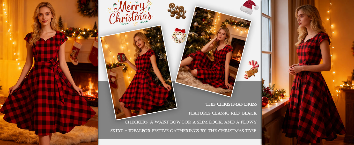 2.plaid dress for women green dress for women Christmas Christmas party dress for women plus size