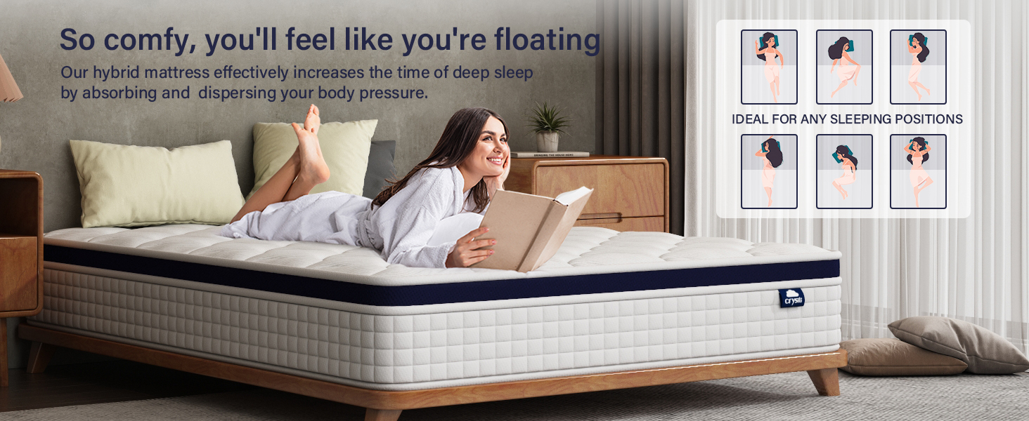 Full Size Mattress in A Box, Crystli 10 Inch Hybrid Mattress with Zero