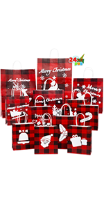 24 Pcs Red and Black Plaid Christmas Paper Gift Bags