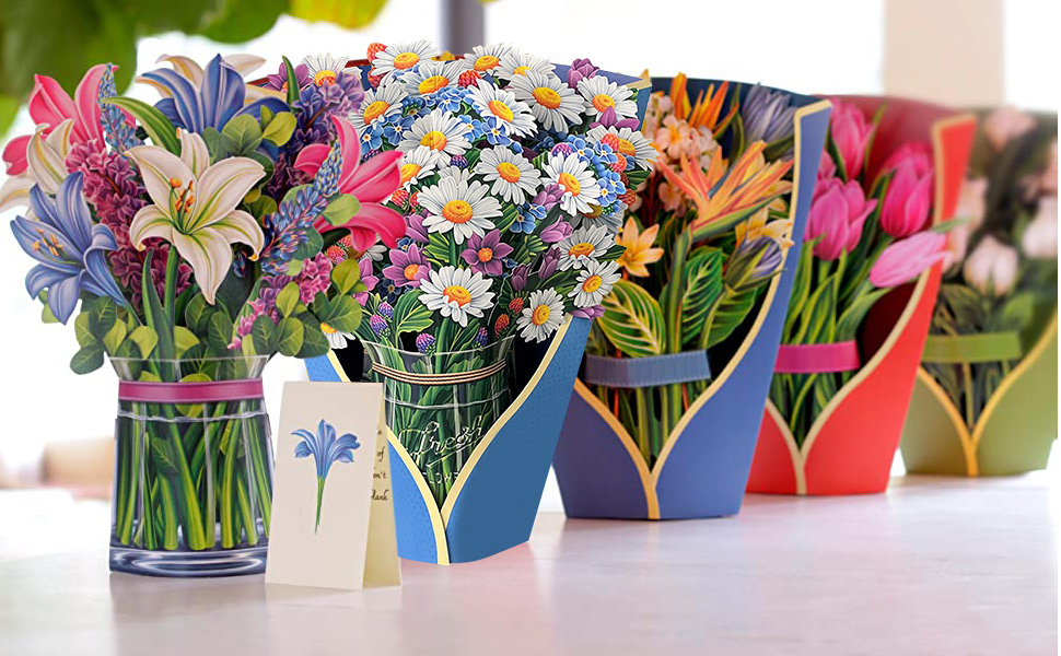 Staiko Pop Up Cards, 12 inch Life Sized Forever Flower Bouquet 3D Popup Paper Flower with Note