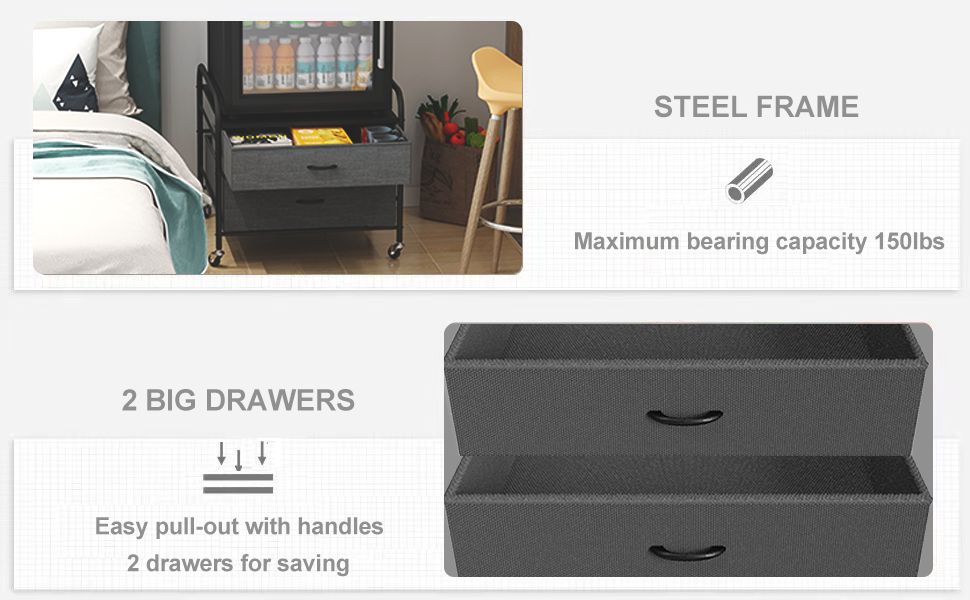 Alavoco Fridge Stand, Mini Fridge Table, 2 Drawer Fridge