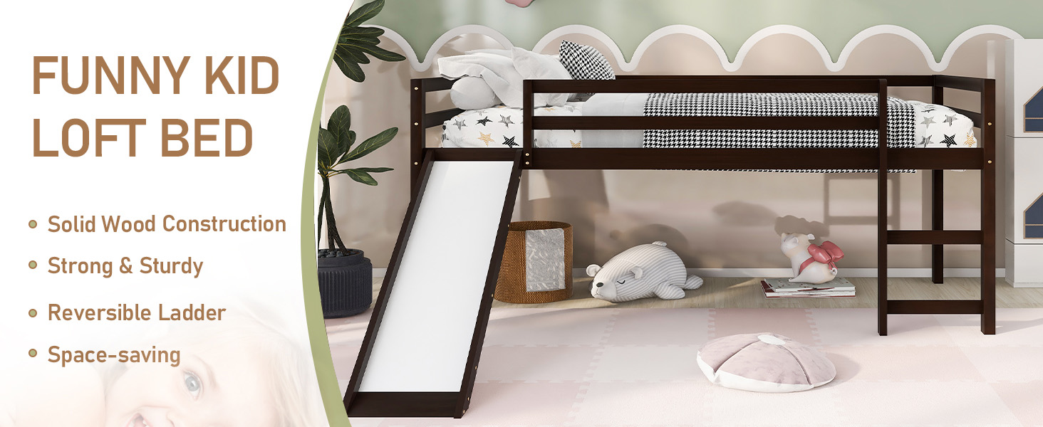 DUNTRKDU Twin Size Solid Wood Loft Bed Frame with