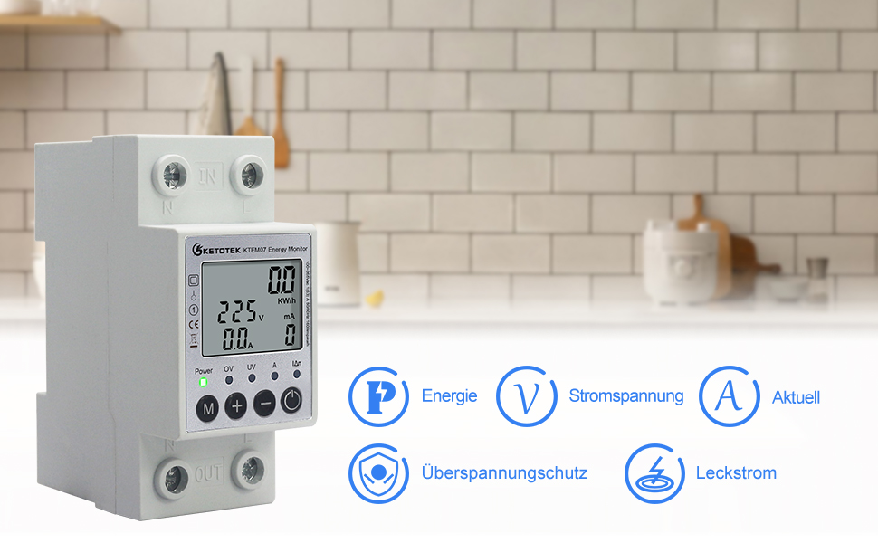 KETOTEK LCD Digitaler Wechselstromzähler Stromzähler Hutschiene 1