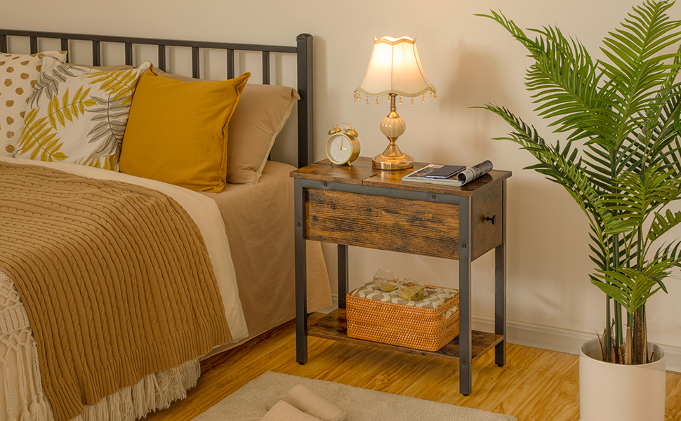 HOOBRO End Table, Flip Top Side Table with Storage Shelf, Narrow Nightstand for Small Spaces