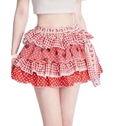Xojbzoo Women's Lolita Mini Skirt Sweet Y2K Floral Print with Ruffles & Bow Chiffon Pink Cake Skirt