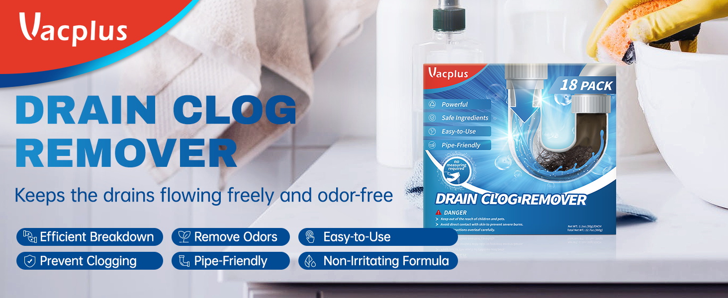 Vacplus Drain Clog Remover 18 Packs, Efficient Drain