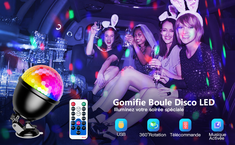 Gomifie Boule Disco, 360° Mini Boule à Facette Rotative