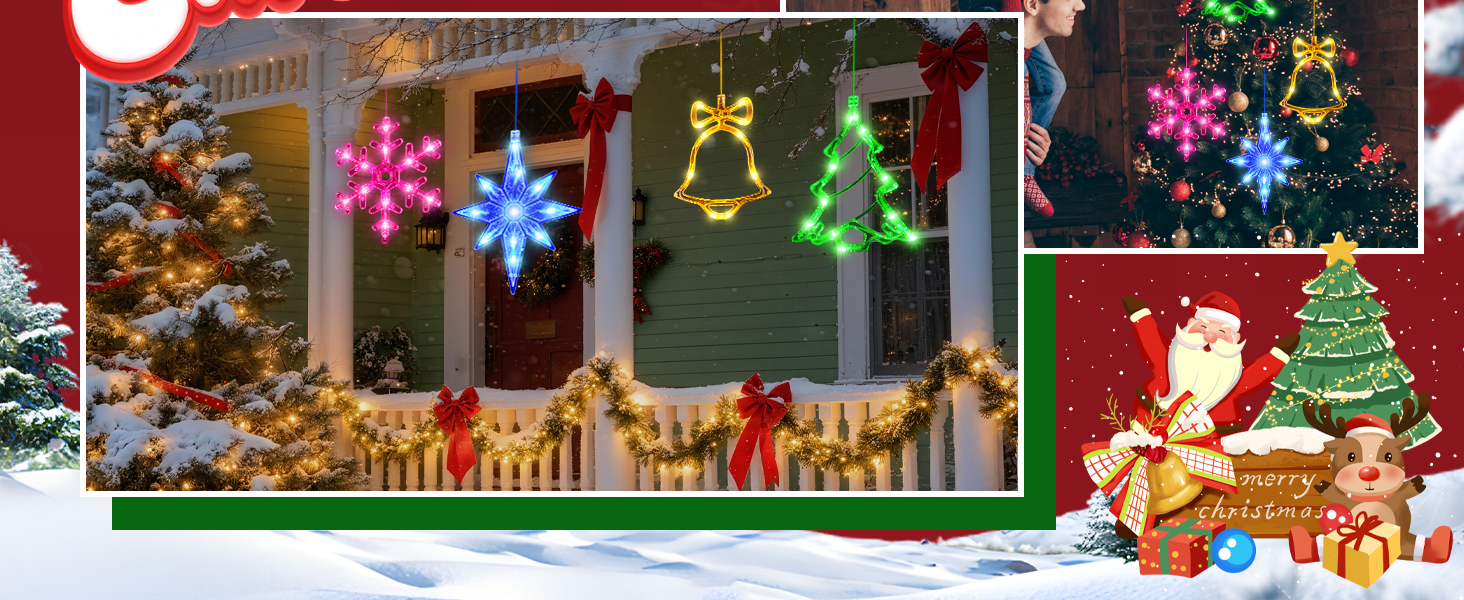 LYUBASA 4Pack Christmas Window Lights Decorations with Timer,Battery Powered