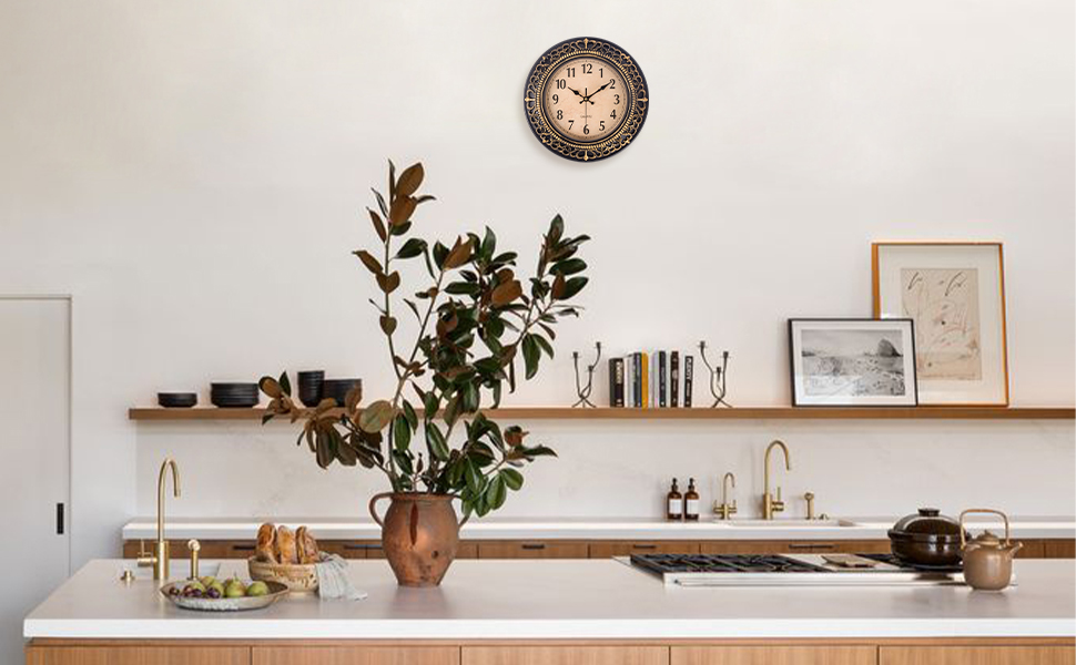 Vintage Wall Clocks for Living Room Decor, 12 in Small Kitchen Wall Clock Battery Operated, Silent Rustic Retro Mid-Century Decorative Wall Clock for Office/Bathroom/Bedroom, Black Golden 15 wall clocks for kitchen