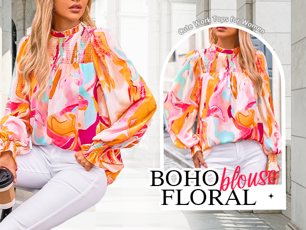 MASCOMODA Womens Blouses 2025 Spring Boho Floral Ruffle High