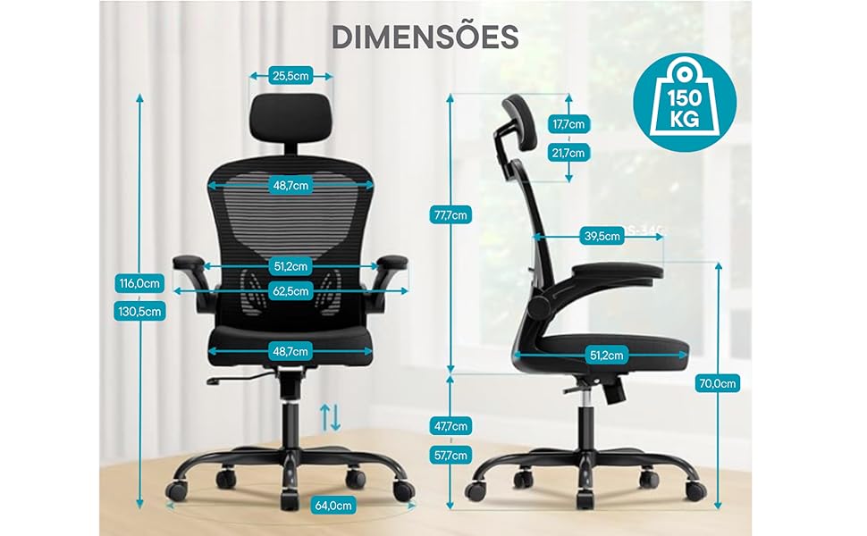 dimensões ajustável cadeira ergonômica de escritório