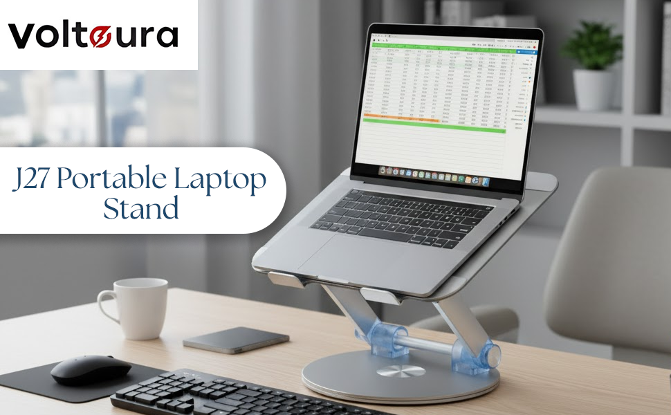 J27 Portable Laptop Stand, Ergonomic Adjustable Alloy Laptop Riser, Foldable Stand, Height Adjustable, Anti-Slip Design, Lightweight, Ideal for Work, Study, and Travel 127 J27 Portable Laptop Stand SPN-MX9E8