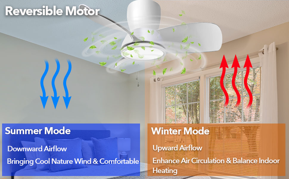 30 Inch Quiet Ceiling Fan with Lights and Remote, White Modern Ceiling