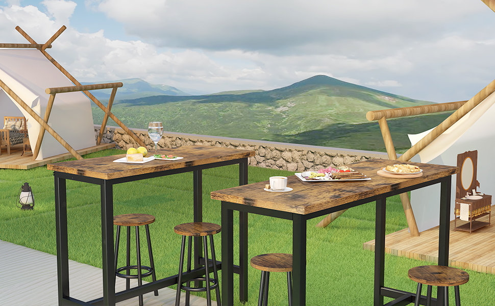 HOOSENG Bar Table Set, 3 Piece Bar Table and Stools Set, MDF Board