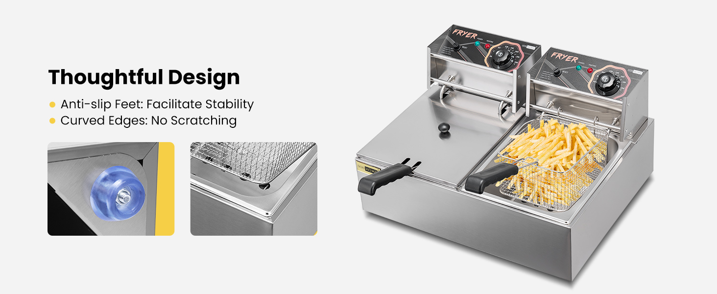 VIVOHOME 20.7 Qt Large Capacity Electric Deep Fryer with 2 x 6.35 QT