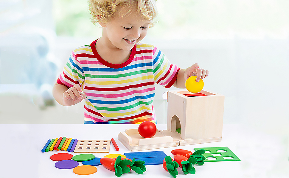 Wooden Play Kit Montessori Toy Including Carrot Harvest Coin Box
